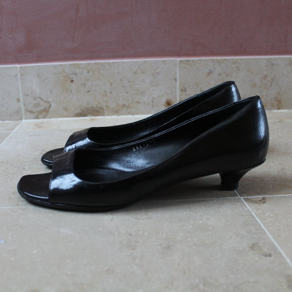 Salvatore Ferragamo Open Toe Patent Heels size 9.5 Vintage Black